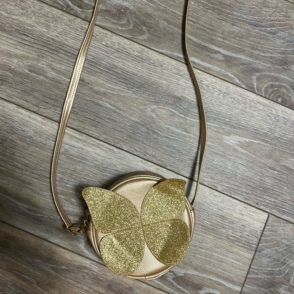 Kids purse, gold, butterfly, glitter, adjustable, very clean